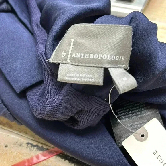 Anthropologie Pleated Wide Leg Pants Palazzo Pant Navy Size Medium NWT - Picture 4 of 7